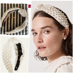 Lele Sadoughi X J.Crew Cream Velvet Pearl Knotted Headband NWOT